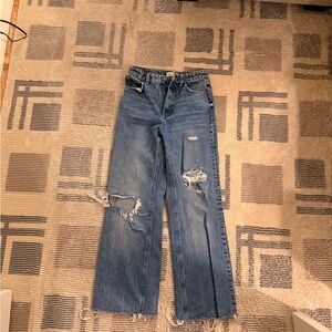 Zara Blue Distressed Straight Leg Jeans